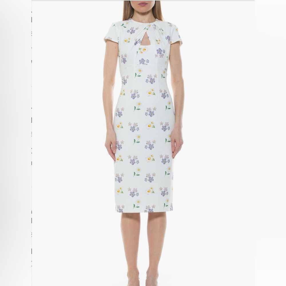 Alexia Admor "janine" Crew neck body-con white floral mid length Dress cut out L